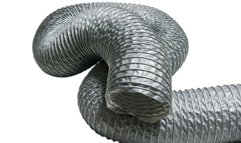 gray hose coiled squiggled pointing down